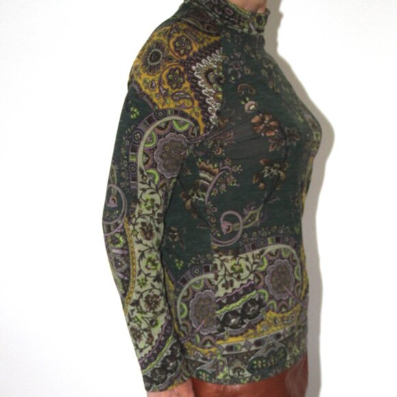 ETRO Italy Knit Wool Blend Pleated Back Top Paisley Turtleneck India Print 46 EU - Picture 8 of 10